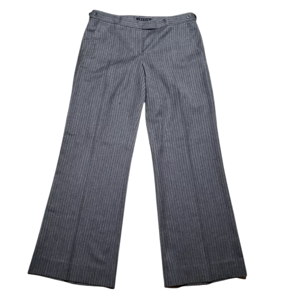 Theory Wool Lycra Grey Pinstriped Wide Leg Pants Size‎ 12